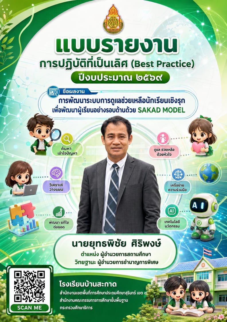 การพัฒนาระบบการดูแลช่วยเหลือนักเรียนเชิงรุก เพื่อพัฒนาผู้เรียนอย่างรอบด้านด้วย SAKAD MODEL
